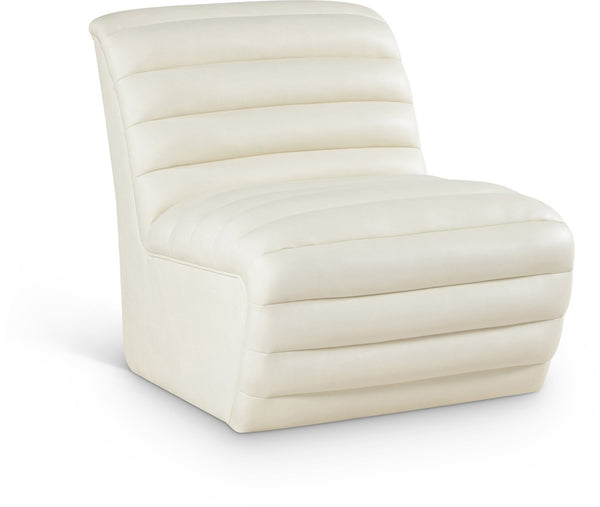 Meridian Furniture Vega Channel Tufted Vegan Leather Accent Chair for Modern Living Rooms and Office Spaces Cream 33045Cream-C