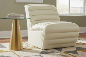 Meridian Furniture Vega Channel Tufted Vegan Leather Accent Chair for Modern Living Rooms and Office Spaces Cream 33045Cream-C