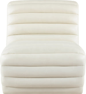 Meridian Furniture Vega Channel Tufted Vegan Leather Accent Chair for Modern Living Rooms and Office Spaces Cream 33045Cream-C