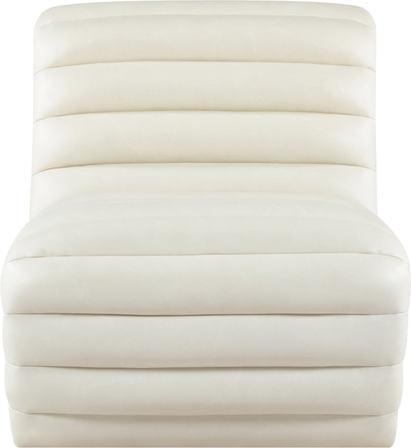Meridian Furniture Vega Channel Tufted Vegan Leather Accent Chair for Modern Living Rooms and Office Spaces Cream 33045Cream-C