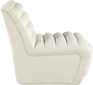Meridian Furniture Vega Channel Tufted Vegan Leather Accent Chair for Modern Living Rooms and Office Spaces Cream 33045Cream-C