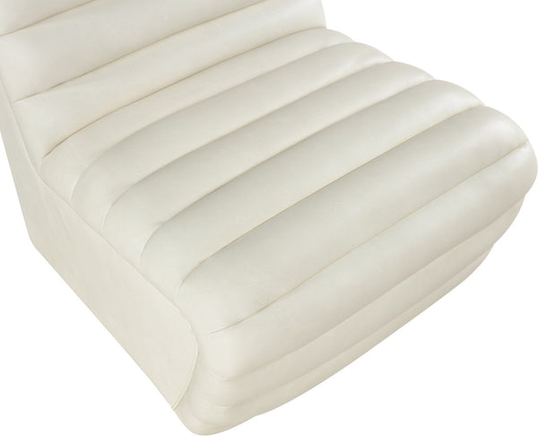 Meridian Furniture Vega Channel Tufted Vegan Leather Accent Chair for Modern Living Rooms and Office Spaces Cream 33045Cream-C