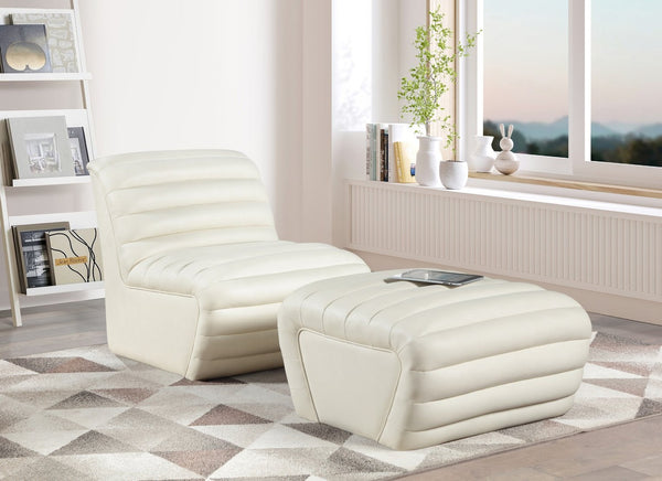 Meridian Furniture Vega Channel Tufted Vegan Leather Accent Chair for Modern Living Rooms and Office Spaces Cream 33045Cream-C