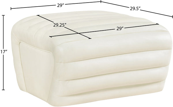 Meridian Furniture Vega Channel Tufted Vegan Leather Ottoman Contemporary Living Room Accent Seating Piece Cream 33045Cream-Ott