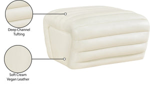 Meridian Furniture Vega Channel Tufted Vegan Leather Ottoman Contemporary Living Room Accent Seating Piece Cream 33045Cream-Ott