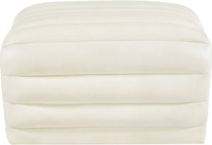 Meridian Furniture Vega Channel Tufted Vegan Leather Ottoman Contemporary Living Room Accent Seating Piece Cream 33045Cream-Ott