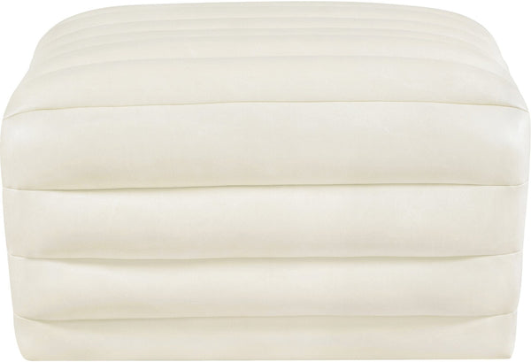 Meridian Furniture Vega Channel Tufted Vegan Leather Ottoman Contemporary Living Room Accent Seating Piece Cream 33045Cream-Ott