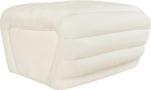 Meridian Furniture Vega Channel Tufted Vegan Leather Ottoman Contemporary Living Room Accent Seating Piece Cream 33045Cream-Ott