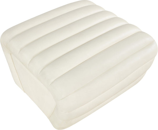 Meridian Furniture Vega Channel Tufted Vegan Leather Ottoman Contemporary Living Room Accent Seating Piece Cream 33045Cream-Ott