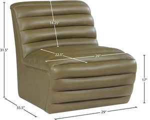 Meridian Furniture Vega Channel Tufted Vegan Leather Accent Chair for Modern Living Rooms and Office Spaces Olive 33045Olive-C