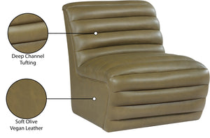 Meridian Furniture Vega Channel Tufted Vegan Leather Accent Chair for Modern Living Rooms and Office Spaces Olive 33045Olive-C