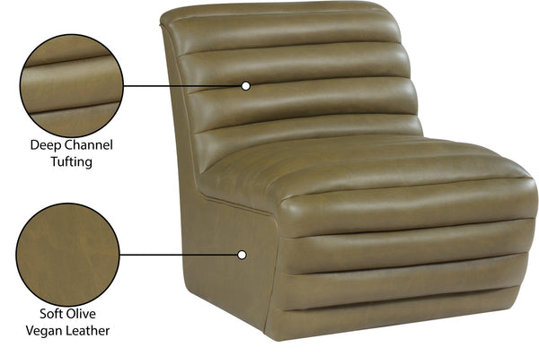 Meridian Furniture Vega Channel Tufted Vegan Leather Accent Chair for Modern Living Rooms and Office Spaces Olive 33045Olive-C