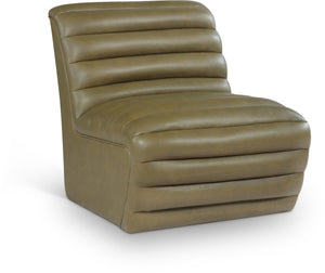 Meridian Furniture Vega Channel Tufted Vegan Leather Accent Chair for Modern Living Rooms and Office Spaces Olive 33045Olive-C