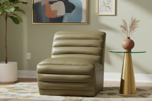 Meridian Furniture Vega Channel Tufted Vegan Leather Accent Chair for Modern Living Rooms and Office Spaces Olive 33045Olive-C