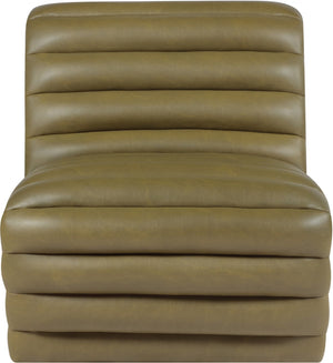 Meridian Furniture Vega Channel Tufted Vegan Leather Accent Chair for Modern Living Rooms and Office Spaces Olive 33045Olive-C