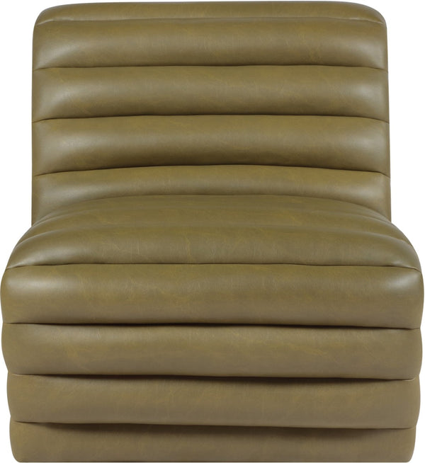 Meridian Furniture Vega Channel Tufted Vegan Leather Accent Chair for Modern Living Rooms and Office Spaces Olive 33045Olive-C