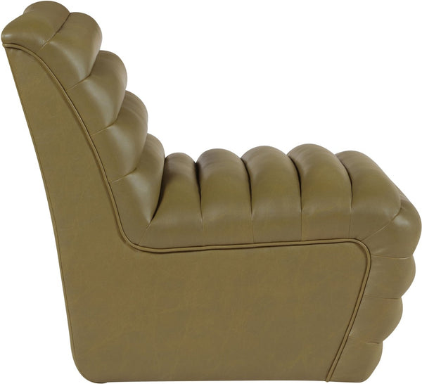 Meridian Furniture Vega Channel Tufted Vegan Leather Accent Chair for Modern Living Rooms and Office Spaces Olive 33045Olive-C