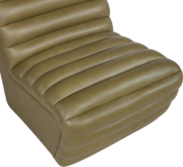 Meridian Furniture Vega Channel Tufted Vegan Leather Accent Chair for Modern Living Rooms and Office Spaces Olive 33045Olive-C