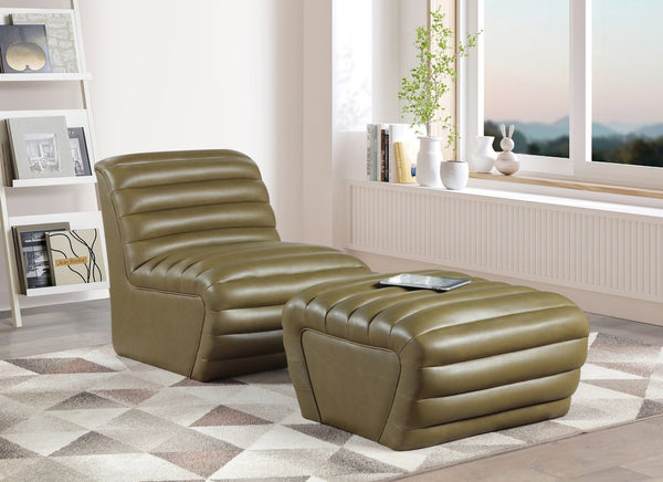 Meridian Furniture Vega Channel Tufted Vegan Leather Accent Chair for Modern Living Rooms and Office Spaces Olive 33045Olive-C