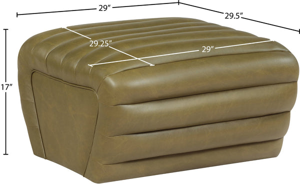 Meridian Furniture Vega Channel Tufted Vegan Leather Ottoman Contemporary Living Room Accent Seating Piece Olive 33045Olive-Ott