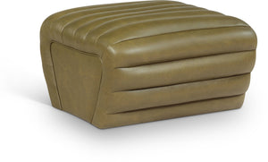 Meridian Furniture Vega Channel Tufted Vegan Leather Ottoman Contemporary Living Room Accent Seating Piece Olive 33045Olive-Ott
