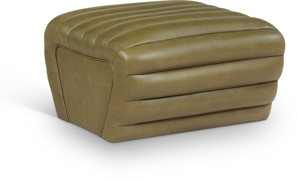 Meridian Furniture Vega Channel Tufted Vegan Leather Ottoman Contemporary Living Room Accent Seating Piece Olive 33045Olive-Ott