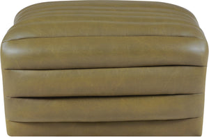 Meridian Furniture Vega Channel Tufted Vegan Leather Ottoman Contemporary Living Room Accent Seating Piece Olive 33045Olive-Ott