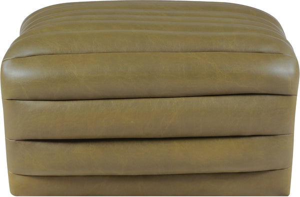 Meridian Furniture Vega Channel Tufted Vegan Leather Ottoman Contemporary Living Room Accent Seating Piece Olive 33045Olive-Ott