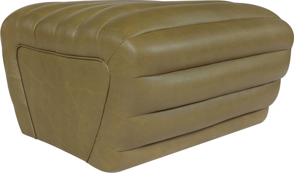 Meridian Furniture Vega Channel Tufted Vegan Leather Ottoman Contemporary Living Room Accent Seating Piece Olive 33045Olive-Ott