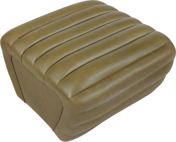 Meridian Furniture Vega Channel Tufted Vegan Leather Ottoman Contemporary Living Room Accent Seating Piece Olive 33045Olive-Ott
