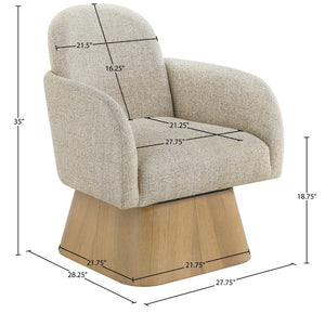 Meridian Furniture Marlowe Art Deco Swivel Accent Chair Linen Weave Upholstery Curved Back Living Room Beige Style 1 33046Beige