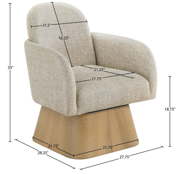 Meridian Furniture Marlowe Art Deco Swivel Accent Chair Linen Weave Upholstery Curved Back Living Room Beige Style 1 33046Beige