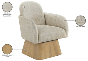 Meridian Furniture Marlowe Art Deco Swivel Accent Chair Linen Weave Upholstery Curved Back Living Room Beige Style 1 33046Beige