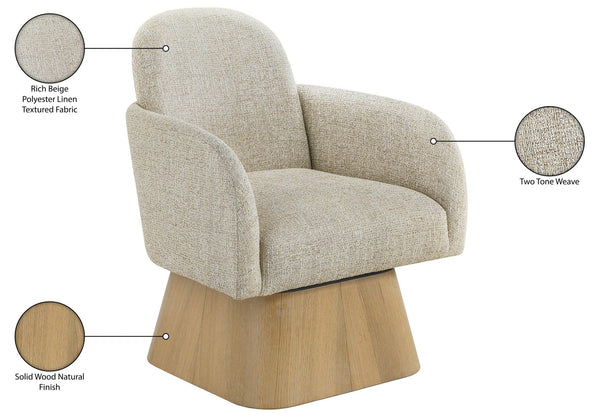 Meridian Furniture Marlowe Art Deco Swivel Accent Chair Linen Weave Upholstery Curved Back Living Room Beige Style 1 33046Beige