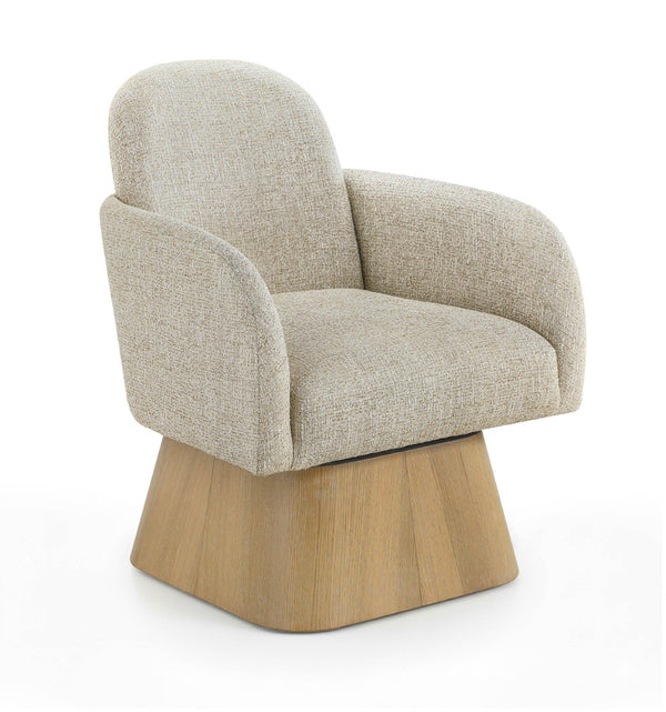Meridian Furniture Marlowe Art Deco Swivel Accent Chair Linen Weave Upholstery Curved Back Living Room Beige Style 1 33046Beige