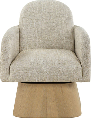 Meridian Furniture Marlowe Art Deco Swivel Accent Chair Linen Weave Upholstery Curved Back Living Room Beige Style 1 33046Beige
