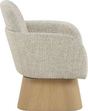 Meridian Furniture Marlowe Art Deco Swivel Accent Chair Linen Weave Upholstery Curved Back Living Room Beige Style 1 33046Beige