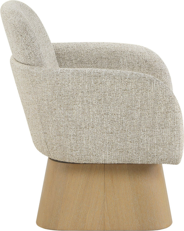 Meridian Furniture Marlowe Art Deco Swivel Accent Chair Linen Weave Upholstery Curved Back Living Room Beige Style 1 33046Beige