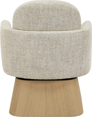 Meridian Furniture Marlowe Art Deco Swivel Accent Chair Linen Weave Upholstery Curved Back Living Room Beige Style 1 33046Beige