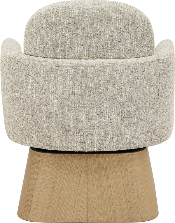 Meridian Furniture Marlowe Art Deco Swivel Accent Chair Linen Weave Upholstery Curved Back Living Room Beige Style 1 33046Beige