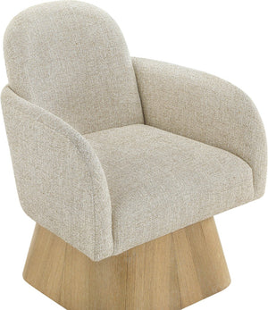 Meridian Furniture Marlowe Art Deco Swivel Accent Chair Linen Weave Upholstery Curved Back Living Room Beige Style 1 33046Beige
