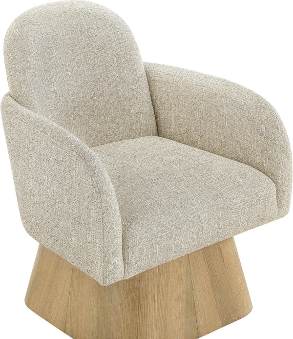 Meridian Furniture Marlowe Art Deco Swivel Accent Chair Linen Weave Upholstery Curved Back Living Room Beige Style 1 33046Beige