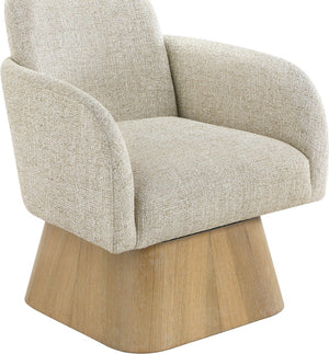 Meridian Furniture Marlowe Art Deco Swivel Accent Chair Linen Weave Upholstery Curved Back Living Room Beige Style 1 33046Beige
