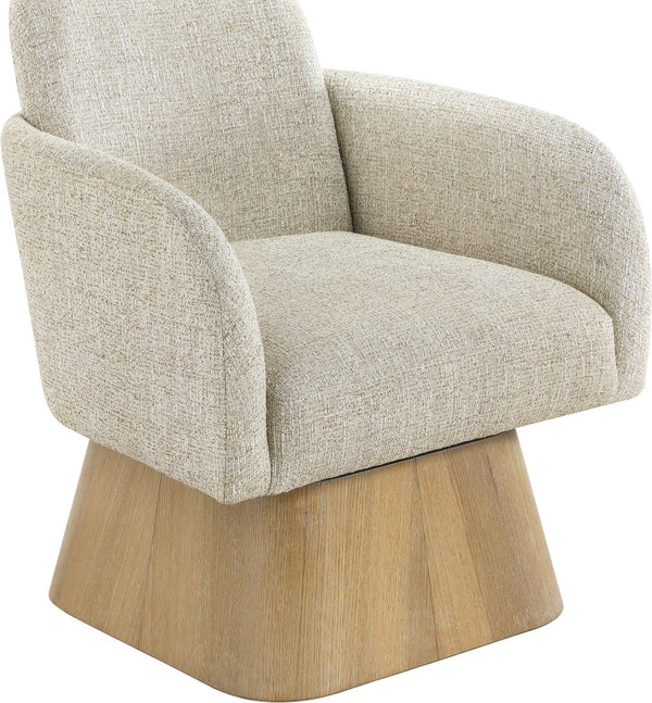Meridian Furniture Marlowe Art Deco Swivel Accent Chair Linen Weave Upholstery Curved Back Living Room Beige Style 1 33046Beige