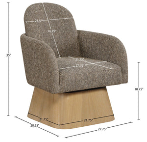 Meridian Furniture Marlowe Art Deco Swivel Accent Chair Linen Weave Upholstery Curved Back Living Room Brown Style 1 33046Brown