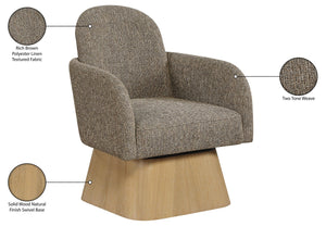 Meridian Furniture Marlowe Art Deco Swivel Accent Chair Linen Weave Upholstery Curved Back Living Room Brown Style 1 33046Brown