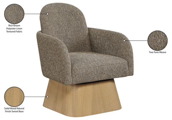 Meridian Furniture Marlowe Art Deco Swivel Accent Chair Linen Weave Upholstery Curved Back Living Room Brown Style 1 33046Brown