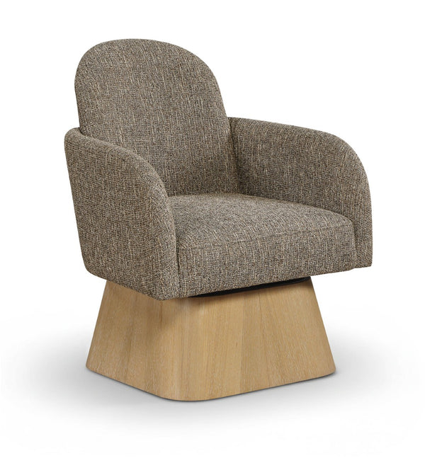 Meridian Furniture Marlowe Art Deco Swivel Accent Chair Linen Weave Upholstery Curved Back Living Room Brown Style 1 33046Brown