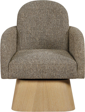 Meridian Furniture Marlowe Art Deco Swivel Accent Chair Linen Weave Upholstery Curved Back Living Room Brown Style 1 33046Brown