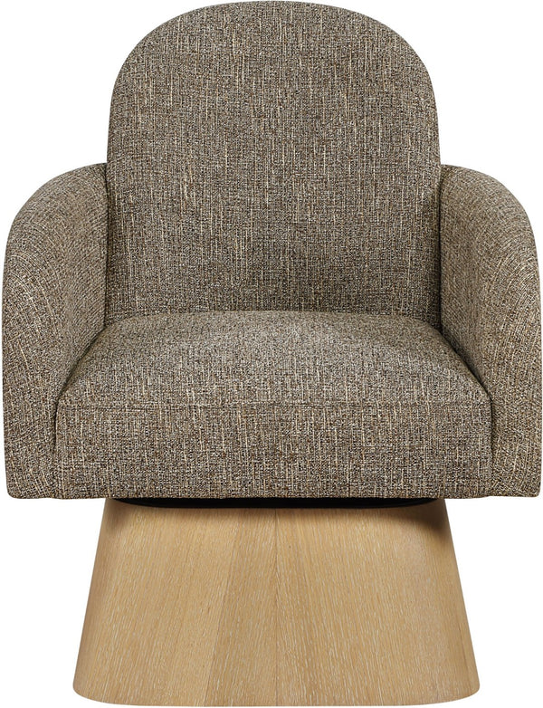 Meridian Furniture Marlowe Art Deco Swivel Accent Chair Linen Weave Upholstery Curved Back Living Room Brown Style 1 33046Brown